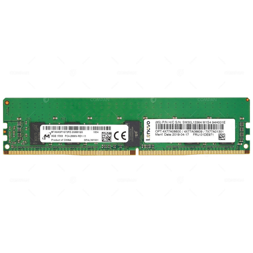01DE971  LENOVO DDR4 8GB 1RX8 PC4-21333 2666MHz RDIMM CL19